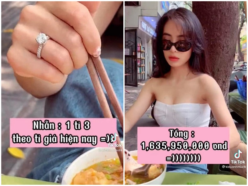 Nữ ca sĩ đeo nhẫn kim cương trị giá 1,3 tỷ. Vì vậy, tổng giá outfit của Kiều Anh lên đến 1,6 tỷ. Ảnh: Công lý và xã hội, Yan