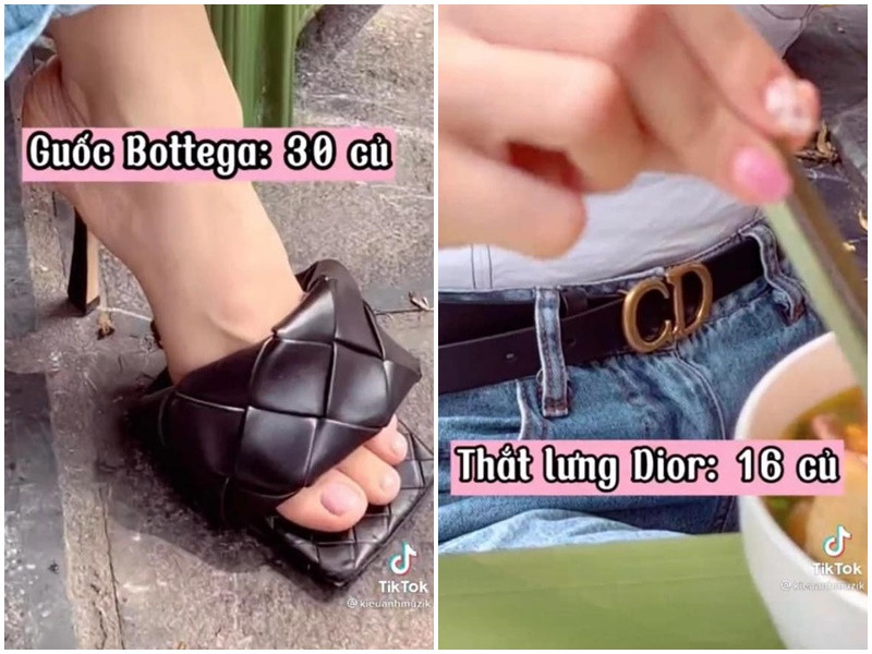 Kiều Anh sử dụng kính, thắt lưng, dép, túi, khuyên tai hàng hiệu. Ảnh: Công lý và xã hội