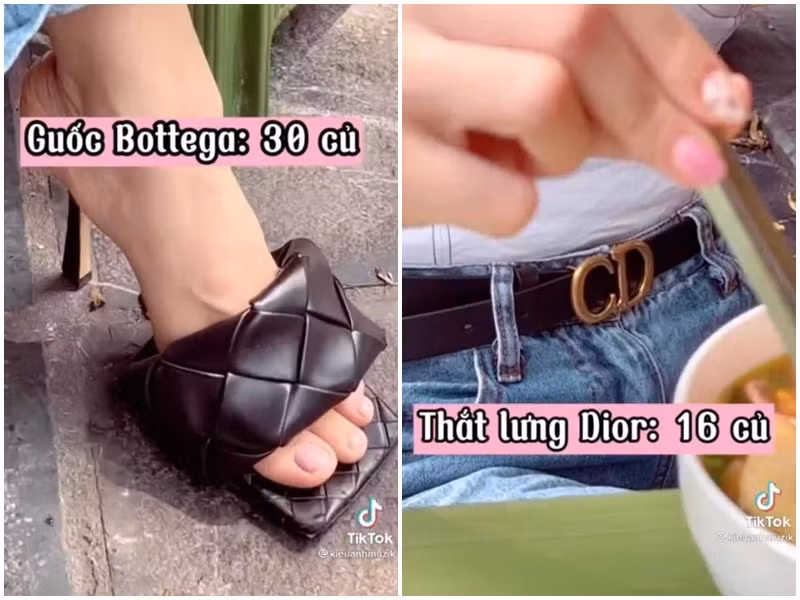 Kiều Anh sử dụng kính, thắt lưng, dép, túi, khuyên tai hàng hiệu. Ảnh: Công lý và xã hội