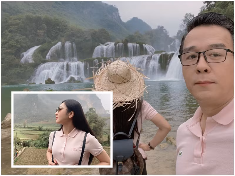 Nữ ca sĩ và chồng sắp cưới mặc áo đôi. Ảnh: FBNV