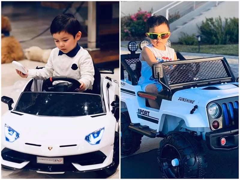 Bé Thiên Từ sở hữu bộ sưu tập siêu xe đồ chơi mà nhiều em bé phải mơ ước. Ảnh: FBNV