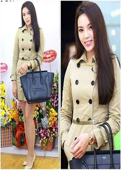 Kỳ Duyên lộ vóc dáng thiếu đường cong khi diện chiếc váy được biến tấu từ áo trench coat, nhấn nhá thắt lưng kim tuyến. Ảnh: Khám phá