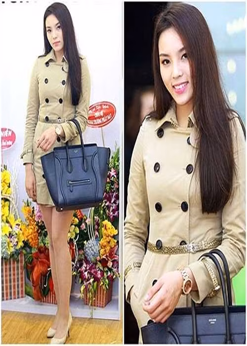 Kỳ Duyên lộ vóc dáng thiếu đường cong khi diện chiếc váy được biến tấu từ áo trench coat, nhấn nhá thắt lưng kim tuyến. Ảnh: Khám phá