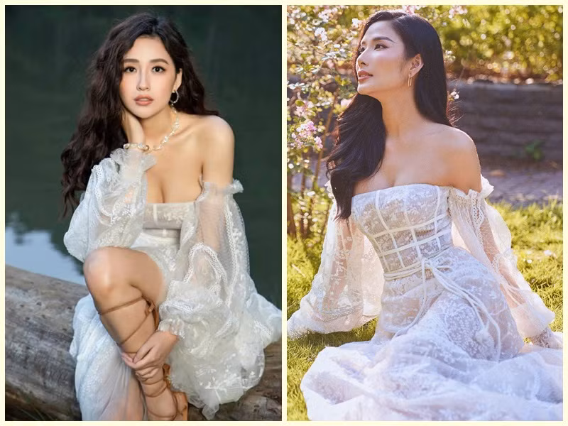 Chiếc váy tôn lên vòng một gần 100 cm của Mai Phương Thúy nên nhiều ý kiến cho rằng chiếc váy này phù hợp với Mai Hương Thúy hơn. Ảnh: FBNV
