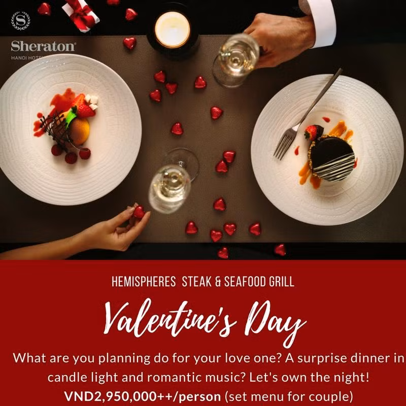 Đứng tứ nhì là nhà hàng Hemispheres tại Sheraton Hanoi Hotel (đường Xuân Diệu, quận Tây Hồ) với giá gần 3.000.000 đồng/bữa 2 người. Ảnh: FB Hemispheres tại Sheraton Hanoi Hotel.