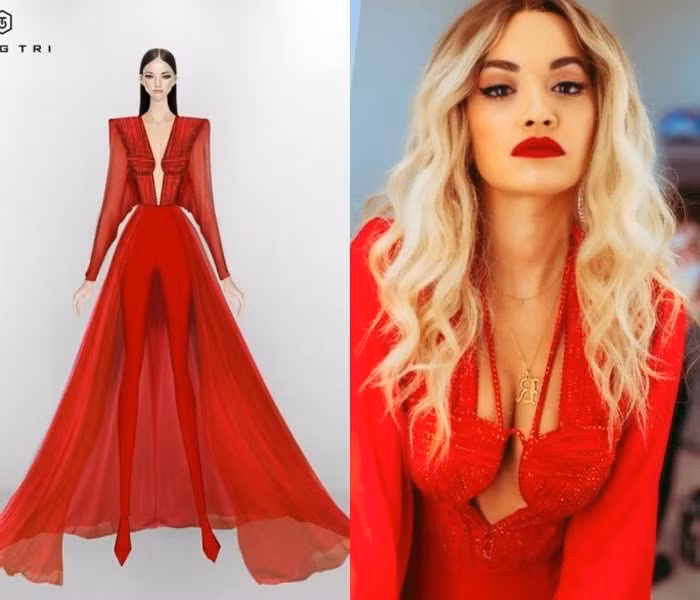 Nữ ca sĩ Rita Ora nóng bỏng trong thiết kế váy đỏ nổi bần bật, tôn dáng siêu đỉnh.