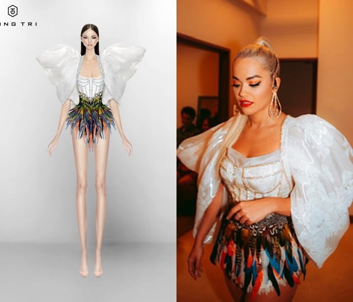 Thiết kế váy lông chim cùng tay bồng lạ mắt lọt vào mắt xanh của nữ ca sĩ Rita Ora.