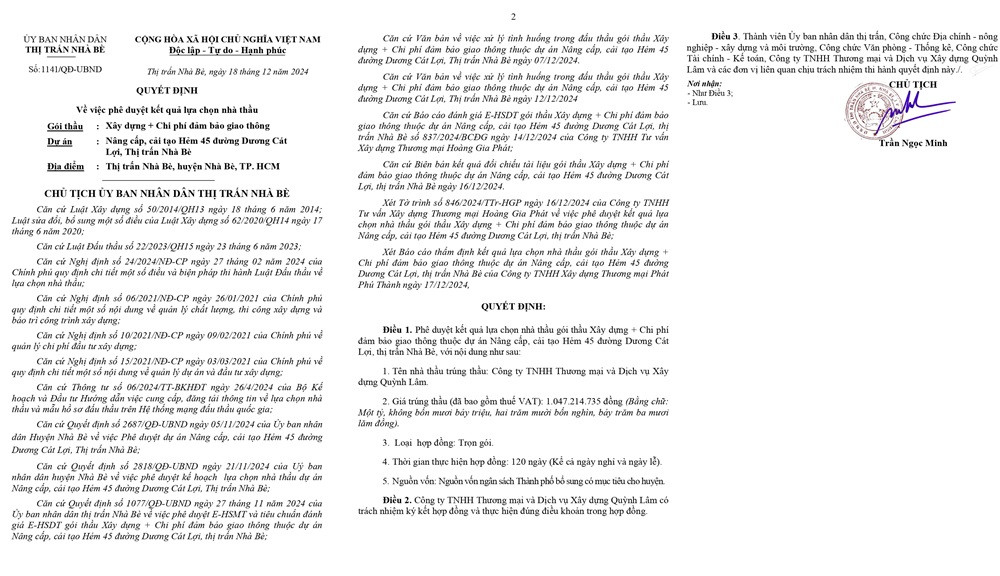 TP HCM: Công ty Quỳnh Lâm trúng liên tiếp 7 gói thầu tại Nhà Bè - Hình 2 TP HCM: Cong ty Quynh Lam trung lien tiep 7 goi thau tai Nha Be-Hinh-2