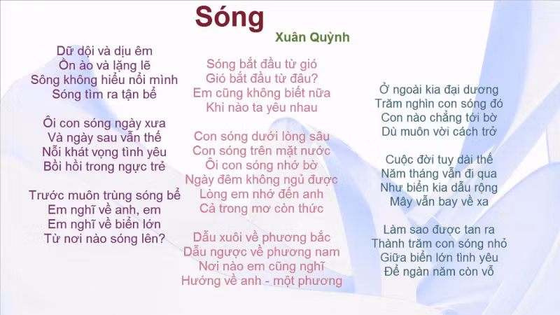 Sóng sau đó được in trong tập thơ Hoa dọc chiến hào. Đây là tên tập thơ của Xuân Quỳnh ra đời năm 1967, in năm 1968- thời kì cả dân tộc xẻ dọc Trường Sơn đi cứu nước.
