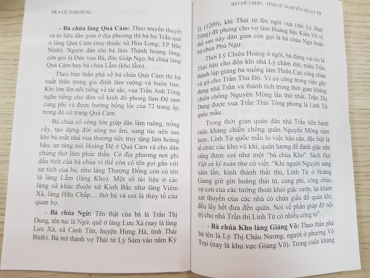 Theo truyền thuyết và tư liệu dân gian ở địa phương thì bà Chúa Kho làng Quả Cảm họ Trần quê ở làng Quả Cảm (nay thuộc xã Hòa Long, TP. Bắc Ninh, tỉnh Bắc Ninh).