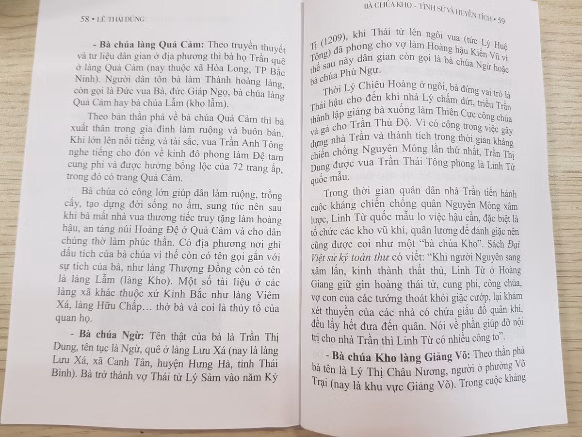 Theo truyền thuyết và tư liệu dân gian ở địa phương thì bà Chúa Kho làng Quả Cảm họ Trần quê ở làng Quả Cảm (nay thuộc xã Hòa Long, TP. Bắc Ninh, tỉnh Bắc Ninh).