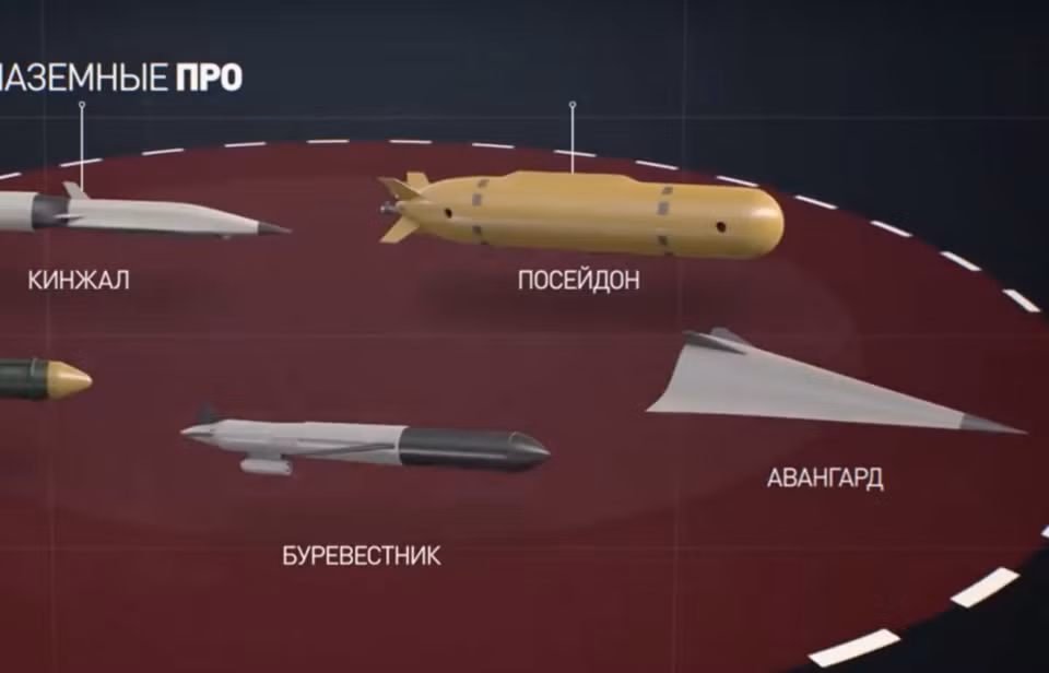 Hiện tại, Nga có một loạt hệ thống vũ khí hạt nhân hiện đại hóa như ngư lôi hạt nhân Poseidon, có thể “ngủ” dưới đáy đại dương và tiến công mục tiêu đối phương khi cần; tên lửa đạn đạo xuyên lục địa Sarmat, có thể phá hủy vùng lãnh thổ có diện tích bằng cả nước Pháp; tên lửa siêu thanh Avangard không thể đánh chặn và tên lửa hành trình hạt nhân Burevestnik.