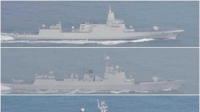 Bộ Quốc phòng Nhật Bản cho biết, 3 tàu hải quân Trung Quốc, bao gồm tàu khu trục mang tên lửa dẫn đường lớp Type 055 Nam Xương mới nhất dẫn đầu, cùng 2 tàu tên lửa Type 052D Thành Đô và Type 054A Đại Khánh, đã đi qua eo biển Tsushima, hướng tới Biển Nhật Bản hôm 18/3 vừa rồi.