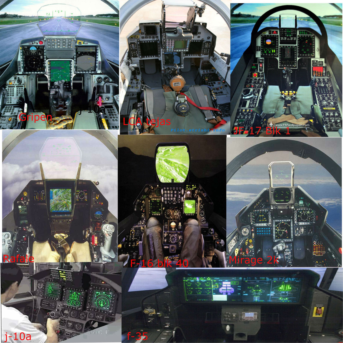 Còn chiến đấu cơ Tejas có buồng lái bằng kính, các nút điều khiển ga và cần lái tích hợp (HOTAS), giúp giảm bớt khối lượng công việc của phi công. Các thiết bị điện tử hàng không được thiết kế để dẫn đường chính xác và thông tin về mục tiêu, vũ khí đều ở màn hình hiển thị trên mũ bay; giúp phi công đạt được nhiệm vụ một cách hiệu quả.