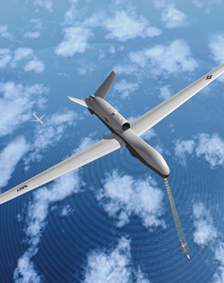 Kết hợp với công nghệ trí tuệ nhân tạo (AI), sự tích hợp giữa MQ-4C Triton và P-8 Poseidon tạo ra một hệ thống vũ khí phối hợp hiệu quả, có thể săn lùng những tàu ngầm Trung Quốc hoạt động ở Biển Đông. Nguồn ảnh: Pinterest.