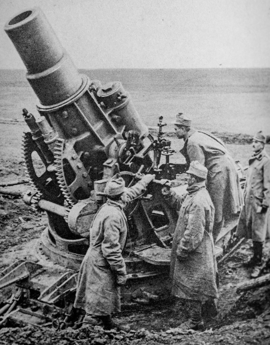 Tuy nhiên đạn 305 mm không đủ mạnh, vì vậy các nhà thiết kế Đức đã tăng cỡ nòng và trọng lượng đạn lên tới 1200 kg. Trong chiến tranh thế giới thứ nhất, tên gọi "Big Bertha" đã được áp dụng cho hai hệ thống pháo 420 mm khác nhau - một phiên bản bán cố định (loại Gamma) và một phiên bản di động nhẹ hơn trên xe bánh lốp (loại M).