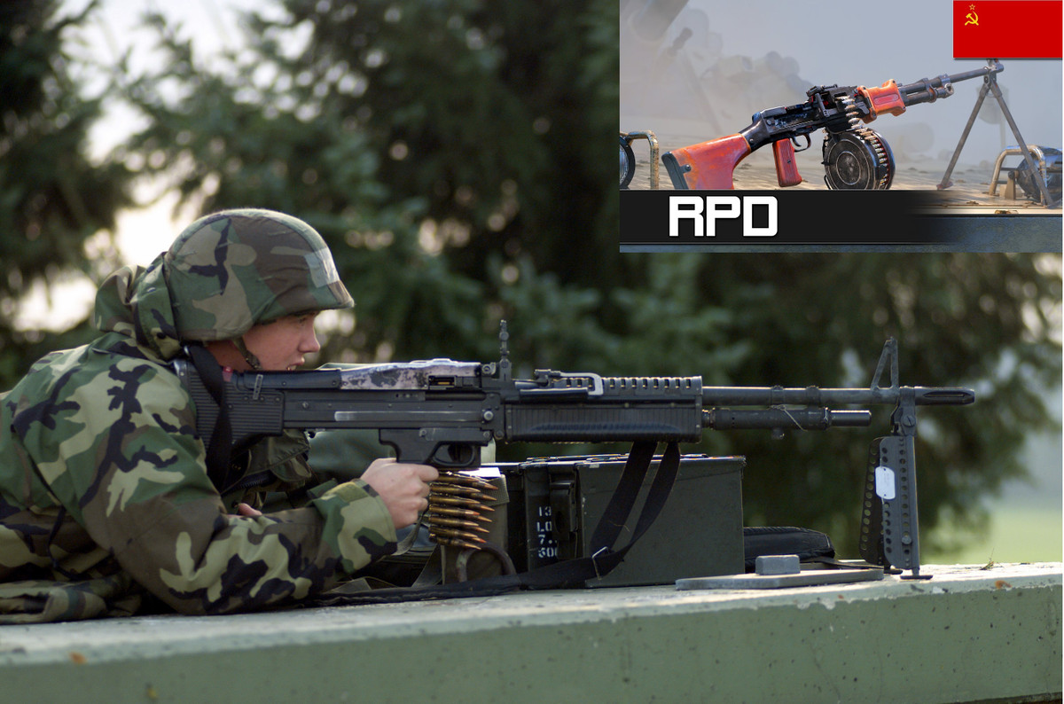 Sau thế chiến hai, các quốc gia đều chế tạo mẫu súng máy theo thiết kế MG 34 của quân đội Đức quốc xã, đó là sử dụng tiếp đạn bằng dây đai sắt, súng có thể thay nòng nhanh; Liên Xô phát triển trung liên RPD, Mỹ phát triển mẫu M60, Bỉ với khẩu FN MAG. Nguồn ảnh: Warhistory.