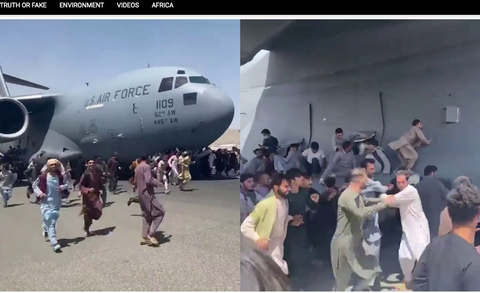 Chiếc C-17 đã hạ cánh xuống sân bay Hamid Karzai hôm Chủ nhật để mang theo một lượng thiết bị hỗ trợ các nỗ lực sơ tán của Mỹ và ngay lập tức bị bao vây bởi hàng trăm thường dân Afghanistan, trước khi phi hành đoàn có thể hạ hàng. Phi hành đoàn C-17 quyết định rời đi càng nhanh càng tốt, do tình hình an ninh tại Afghanistan đang xấu đi nhanh chóng.