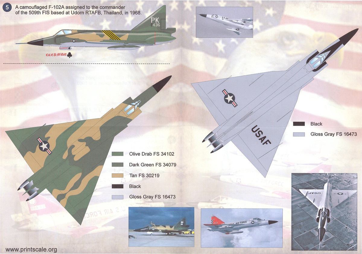 F-102 sử dụng thiết kế cánh tam giác (cánh delta) rất lớn, với diện tích 64,5 m2. Góc quét phía sau của cánh delta là 60 độ, hai cặp cánh tà được bố trí ở cánh chính; thiết kế này cũng giống với các máy bay chiến đấu thời kỳ đầu của Liên Xô-Mỹ. Thùng nhiên liệu được tích hợp bên trong cánh, ngoài ra thùng nhiên liệu phụ cũng có thể được treo ngoài cánh chính, nhưng không có vũ khí nào được gắn dưới cánh.