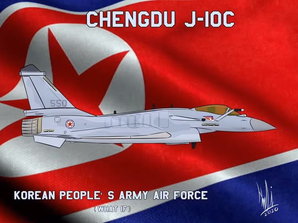 Ngay lập tức, thông tin đã tạo nên một làn sóng bất ngờ rất lớn vì lâu nay Mỹ và Phương Tây đang áp đặt lệnh trừng phạt mua bán vũ khí với Triều Tiên, do đó rất khó để quốc gia này có thể nhập khẩu các loại vũ khí hiện đại mới. Ảnh: Đồ họa chiến đấu cơ J-10B với phù hiệu và số hiệu Không quân Triều Tiên. Nguồn ảnh: QQ.