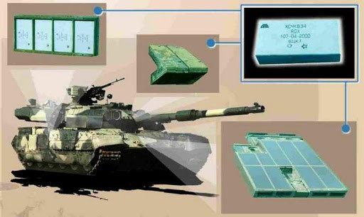 Ngoài ra, giáp phản ứng nổ (ERA) Nozh do Ucraina thiết kế, có tính năng tốt hơn ERA Kontakt-5 của Nga được sử dụng trên xe tăng chủ lực T-80UD. Hệ thống phòng thủ chủ động APS “Shtora” từ thời Liên Xô, đã được thay thế bằng APS “Warta”, với cùng khả năng, nhưng với những cảm biến mới nhạy hơn. Ảnh: Giáp phản ứng nổ Nozh - Nguồn: Topwar