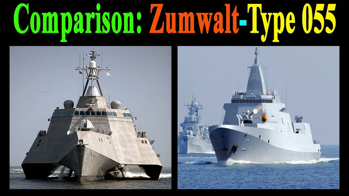 Một số tính năng tàng hình của Type 055 như thân tàu liền boong, cấu trúc boong này cho thấy một nỗ lực rõ ràng, là thiết kế một con tàu có tín hiệu bộc lộ radar thấp hơn, vì không có hệ thống vũ khí được gắn bên ngoài, góc cạnh hoặc nhô ra hay neo treo ở mạn tàu.