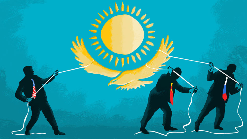 Chính sách đối ngoại “đa chiều” của Kazakhstan kể từ đầu những năm 1990 nhằm cân bằng các mối quan hệ chiến lược và kinh tế với Trung Quốc, Mỹ, Nga và EU hiện đang làm giảm sự cạnh tranh của các cường quốc.