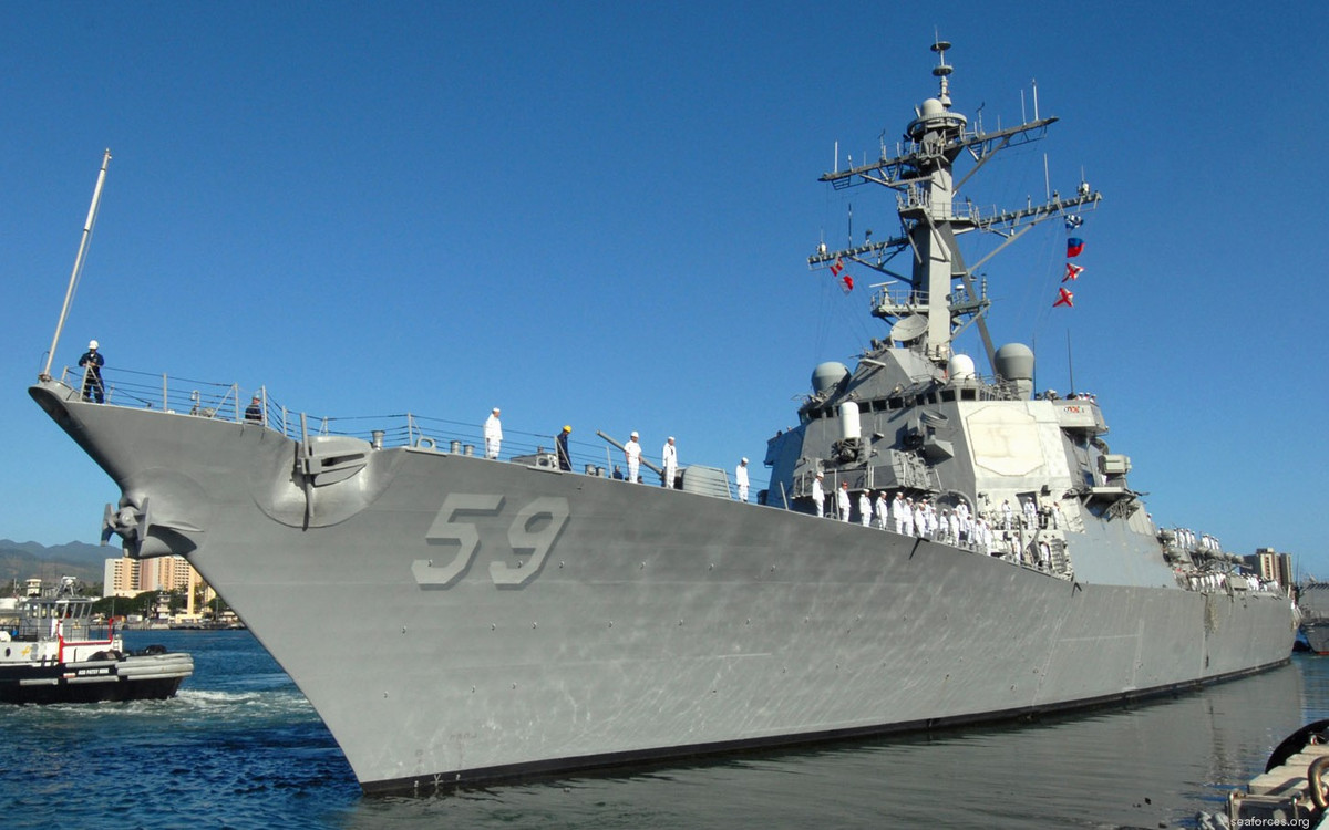 USS Russell được đặt hàng ngày 22/2/1990, tàu được đóng tại xưởng đóng tàu Ingalls, tàu được hạ thủy ngày 24/7/1992, chính thức hoạt động ngày 20/5/1995. Tàu neo đậu tại căn cứ hải quân San Diego, California.