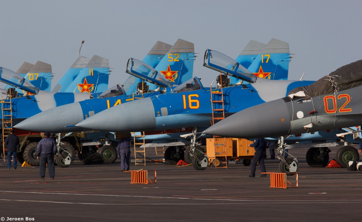Cùng với 14 chiếc tiêm kích Su-27, Kazakhstan cũng đã mua 12 chiếc MIG-29, 14 chiếc cường kích Su-25 và 13 chiếc máy bay huấn luyện L-39C trong năm 1995; vì hầu hết các máy bay chiến đấu được triển khai tới lãnh thổ Kazakhstan trong thời kỳ Liên Xô, đều là chiến đấu cơ hạng nặng.