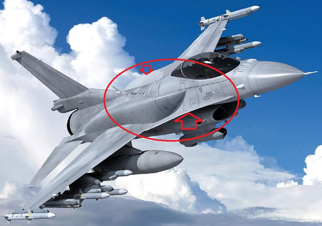 Thiết kế diềm thân máy bay của F-16 được mở rộng như một cánh phụ, có tác dụng như một cánh delta và được coi là một trong những yếu tố then chốt, mang lại tính năng thao diễn cao của loại máy bay này. Cùng với đó là buồng lái kính nổi hoàn toàn, cho phi công khả năng quan sát tốt nhất.