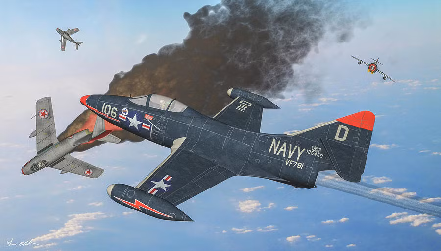 Trận chiến diễn ra quyết liệt trong khoảng 8 phút trên bầu trời. Bất chấp việc MiG có tốc độ cao và cơ động hơn, các phi công Mỹ vẫn kịp xoay xở, duy trì thế chủ động. Mỹ đã bắn rơi 3 tiêm kích MiG-15, còn một chiếc rút lui với khói đen dày đặc đằng đuôi.