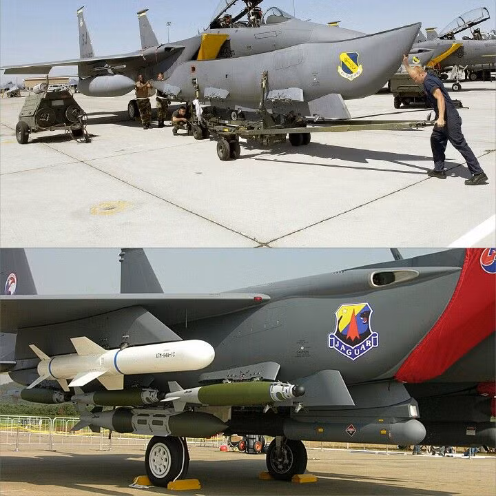 Nhưng hiện tại, ngoại trừ nhiên liệu, các chức năng của thùng dầu phụ của F-15E đều chưa sử dụng; tuy nhiên với việc triển khai khái niệm triển khai chiến đấu nhanh, F-15 sẽ trở thành “ngựa thồ” chiến trường theo đúng nghĩa. Nguồn ảnh: Pinterest.