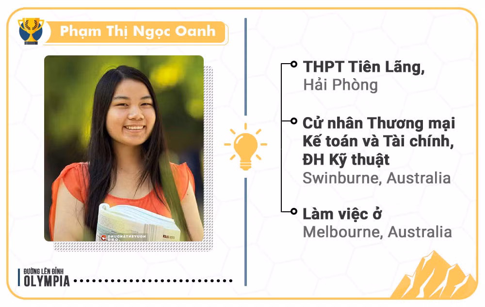 11. Quán quân mùa thứ 11 là Phạm Thị Ngọc Oanh (THPT Tiên Lãng, Hải Phòng). Oanh là cử nhân Thương mại Kế toán và Tài chính, ĐH Kỹ thuật Swinburne, Australia. Sau khi tốt nghiệp, Ngọc Oanh làm việc ở Melbourne, Australia.