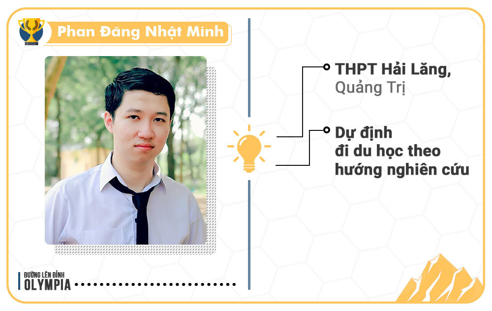 17. Ngoài danh hiệu quán quân, Phan Đăng Nhật Minh còn là "vua phá kỷ lục" của Đường lên đỉnh Olympia năm thứ 17. Nam sinh giữ 3 kỷ lục: Điểm thi tuần cao nhất tại Olympia 17 (400 điểm), điểm Khởi động cao nhất (110 điểm) và điểm số cao nhất trong lịch sử 17 năm Olympia (460 điểm). Hiện tại, Nhật Minh vẫn chưa đi du học. Cậu muốn theo đuổi con đường nghiên cứu trong tương lai.
