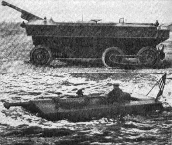 Loại phương tiện lưỡng cư đầu tiên trên thế giới có lẽ chính là chiếc Christie 1922 được ra đời ngay sau Chiến tranh Thế giới thứ nhất do Mỹ sản xuất. Nguồn ảnh: Twillight.