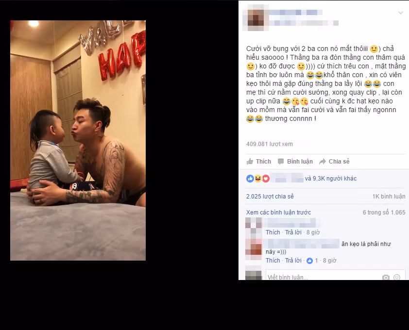 Bị ba hỏi kẹo có ngon không, cậu nhóc cũng gật đầu: “Dạ ngon”. “Còn kẹo không?”, “Dạ còn”, “Thế thì cứ ăn hết đi rồi ba cho viên mới. Ăn kẹo phải ăn 1 viên 1 mới ngon. Đây này ba vẫn còn đây này”. Vừa gật gù cậu nhóc vừa chóp chép miệng như đang được ăn kẹo thật khiến người xem phải “cười lăn cười bò”.