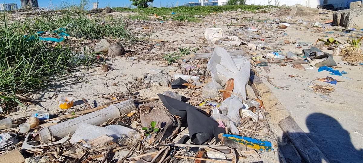 Rác vùi trong lớp cát khô.