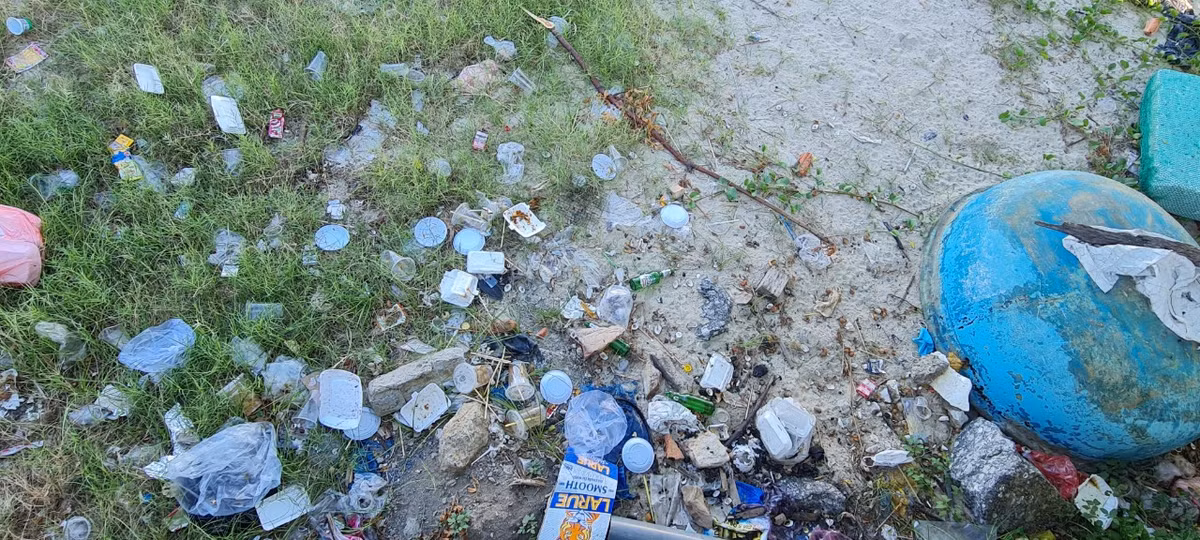 Thế nhưng, trái ngược với vẻ sang trọng, tinh tế của cây cầu treo dây võng dài nhất Việt Nam, ngay phía dưới chân cầu là ngổn ngang rác thải các loại.