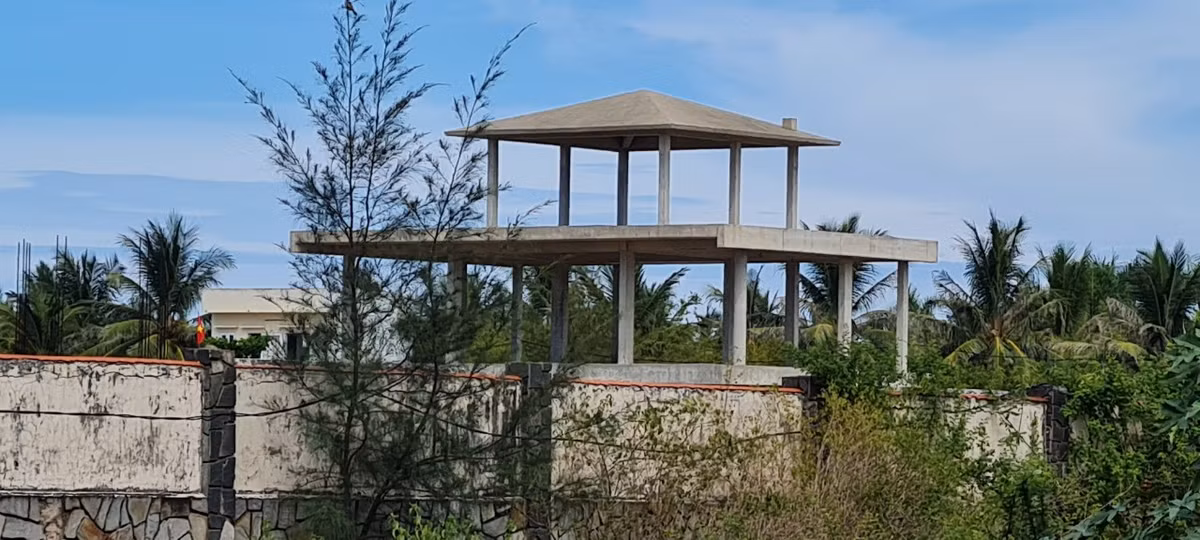 Mặt tiền dự án Mai House Hội An phía đường Lạc Long Quân được bao phủ bởi cỏ dại cao quá đầu.