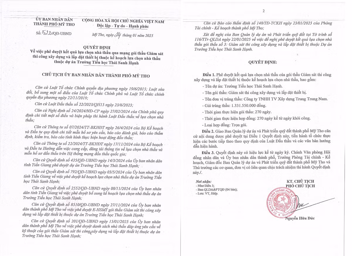 Tien Giang: Nha thau nao trung goi giam sat thi cong Truong Thai Sanh Hanh?