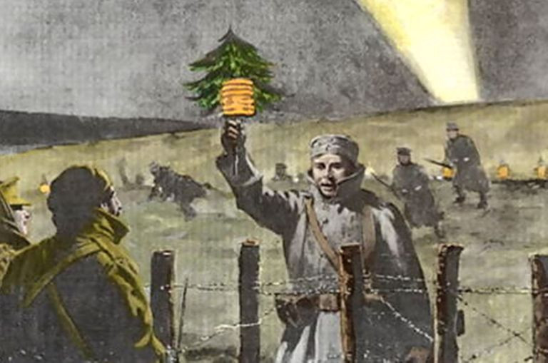 Một số người lính chơi bóng với nhau trong ngày đình chiến diệu kỳ dịp Giáng sinh năm 1914.