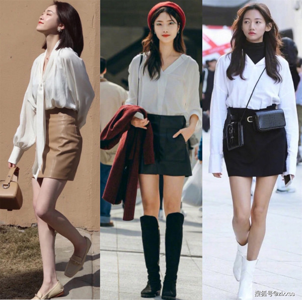 Áo sơ mi với váy ngắn. Nếu như áo sơ mi với váy dáng dài mang lại vẻ thanh lịch thì áo sơ mi với váy ngắn mang đến vẻ khỏe khoắn, tươi mới bất ngờ.