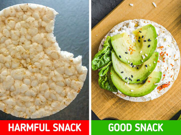 Bánh gạo. Bánh gạo giòn ngon, chứa ít calo hơn bánh quy. Điểm trừ của chúng là hầu như không chứa dinh dưỡng hoặc vitamin nào. Ăn nhiều bánh gạo còn tiềm ẩn nguy cơ đường trong máu tăng đột biến.