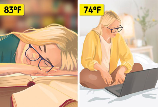 Nhiệt độ phòng học. Nhiệt độ thích hợp giúp người học tập trung, phát huy sáng tạo. Nhiệt độ quá ấm khiến bạn cảm thấy mệt mỏi, buồn ngủ. Chính vì vậy, bạn nên set mức nhiệt 70ºF - 77ºF (21ºC - 25ºC) là tốt nhất.