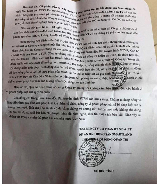 De doa truy sat lanh dao VTV9, Smartland lieu co bi phap luat 