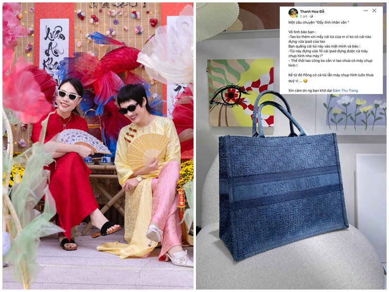 Đàm Thu Trang từng tặng Pông Chuẩn túi hiệu gần 100 triệu và máy ảnh. Ảnh: FB Đàm Thu Trang, Phụ Nữ Việt Nam.