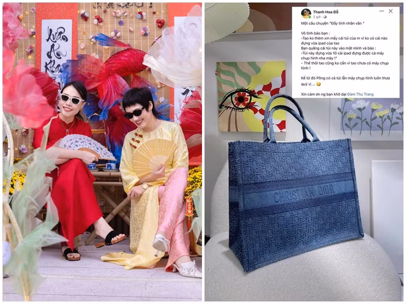 Đàm Thu Trang từng tặng Pông Chuẩn túi hiệu gần 100 triệu và máy ảnh. Ảnh: FB Đàm Thu Trang, Phụ Nữ Việt Nam.