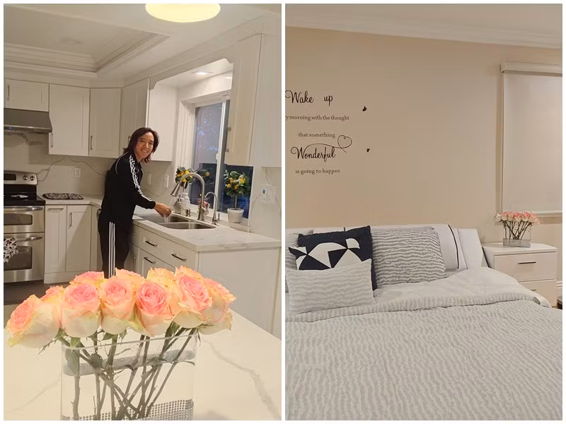 Nhạc sĩ Hoài Phương cắm hoa tươi tặng Việt Hương. "Thức dậy là có hoa để đầu giường, cảm ơn tình yêu cắm hoa tặng mình nhé! Chúc mừng lễ tình nhân đến các cặp đôi, ai còn lẻ loi năm nay có bồ nè", Việt Hương bày tỏ. Ảnh: FB Việt Hương.