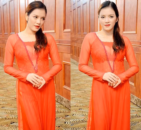 Lý Nhã Kỳ mang tiếng ăn mặc gợi cảm quá đà khi diện áo dài cách tân với phần xẻ cổ chữ V táo bạo đi kèm chất liệu xuyên thấu.