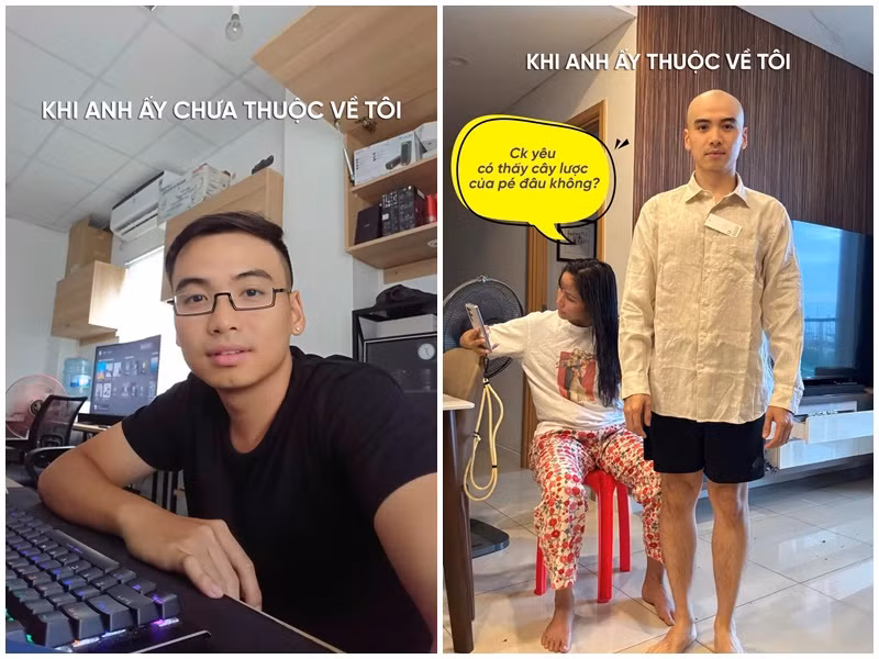 Mới đây, trên trang cá nhân, Hoa hậu H'hen Niê đăng ảnh Tuấn Khôi thay đổi ra sao trước và sau khi yêu. Nhiều khán giả cười nghiêng ngả bởi khi chia sẻ hình ảnh Tuấn Khôi để đầu trọc, H'hen Niê viết: "Chồng yêu có thấy cây lược của bé đâu không". Ảnh: FB H"hen Niê.